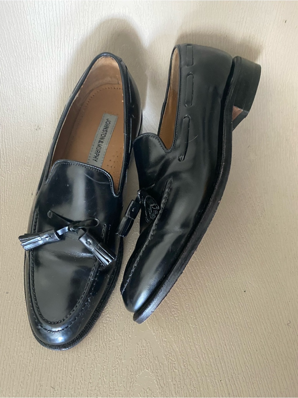 Johnston & Murphy Black Leather Tassel Slip-On Loafers 9 d Optima Comfort
